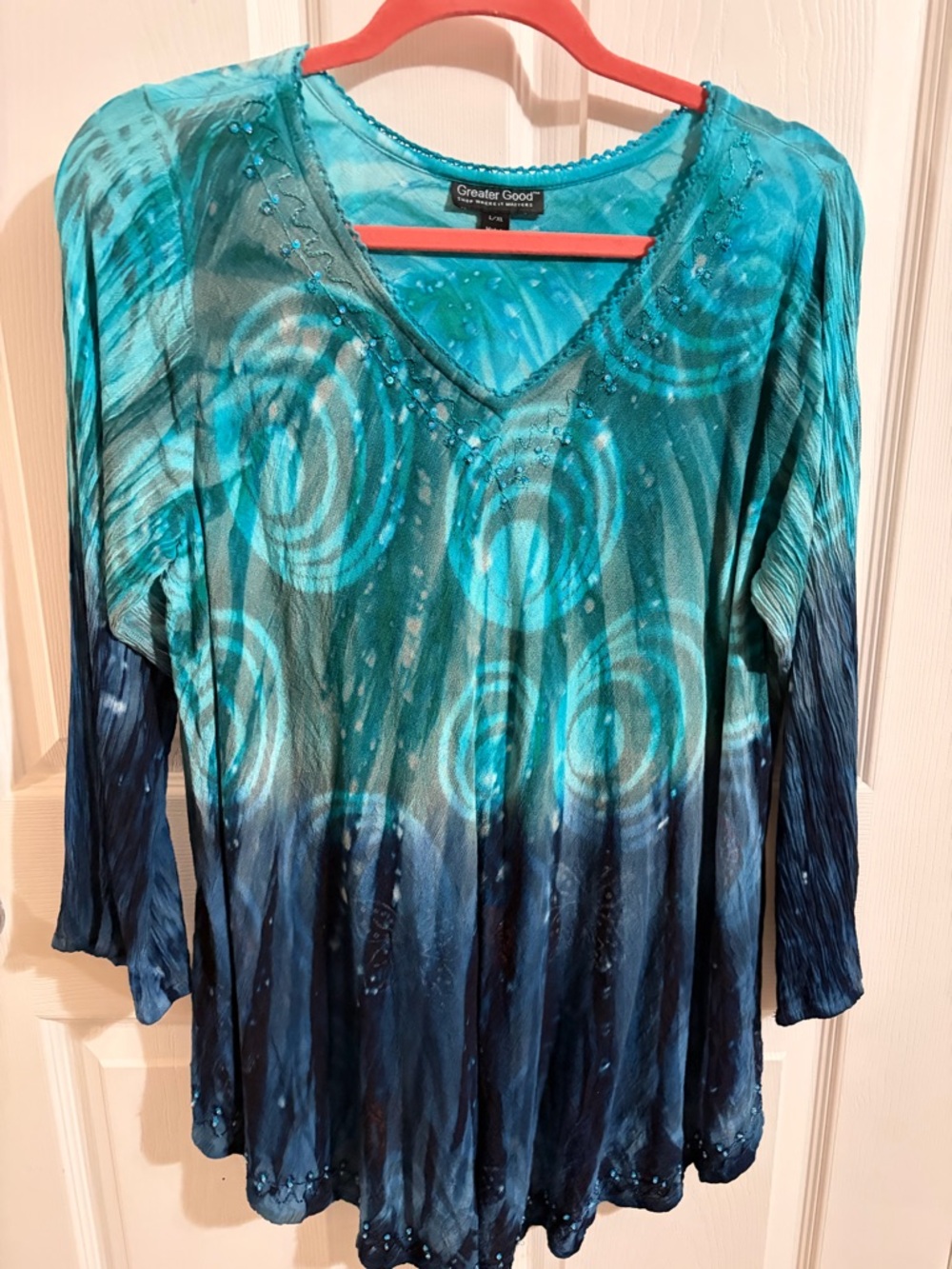Greater Good Teal & Navy V-Neck Swirl-Print Tunic